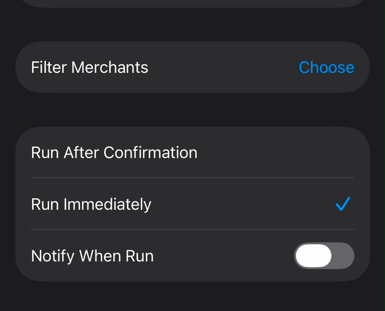 Run Immediately selected, Notify When Run off