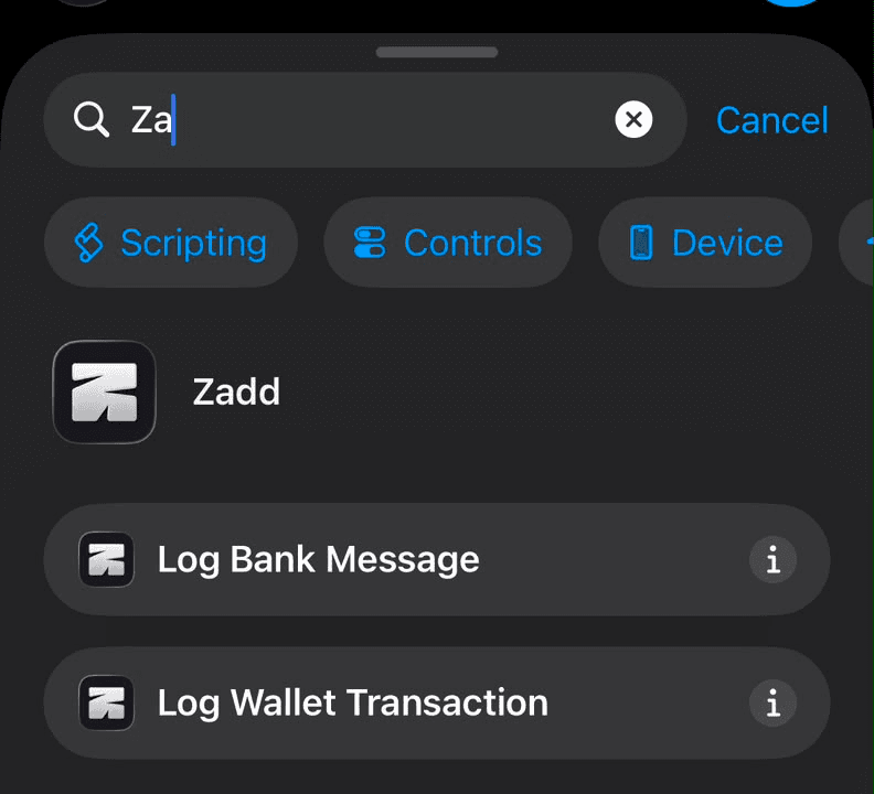 Searching actions for Zadd, showing Log Wallet Transaction