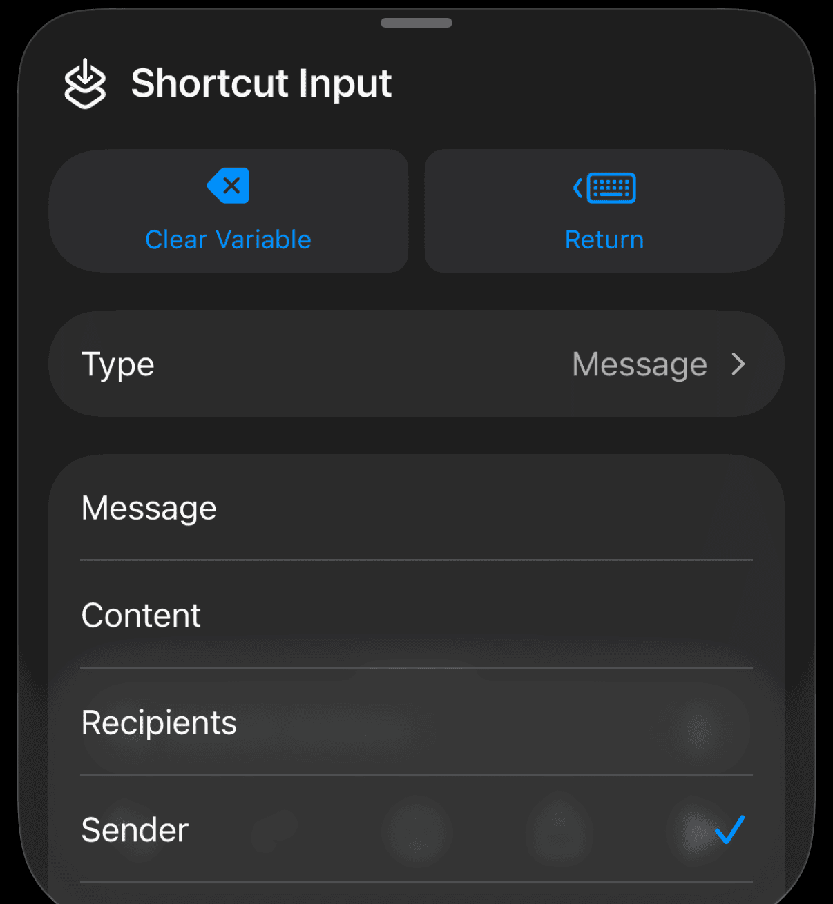 The panel with Type set to Sender